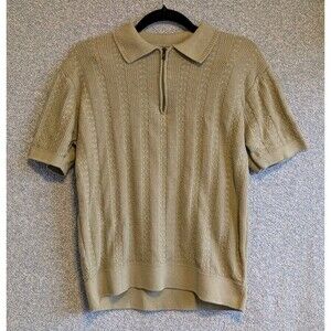 HB Knitwear Men’s Medium Green Short Sleeve Cotton Viscose Zip Front Polo